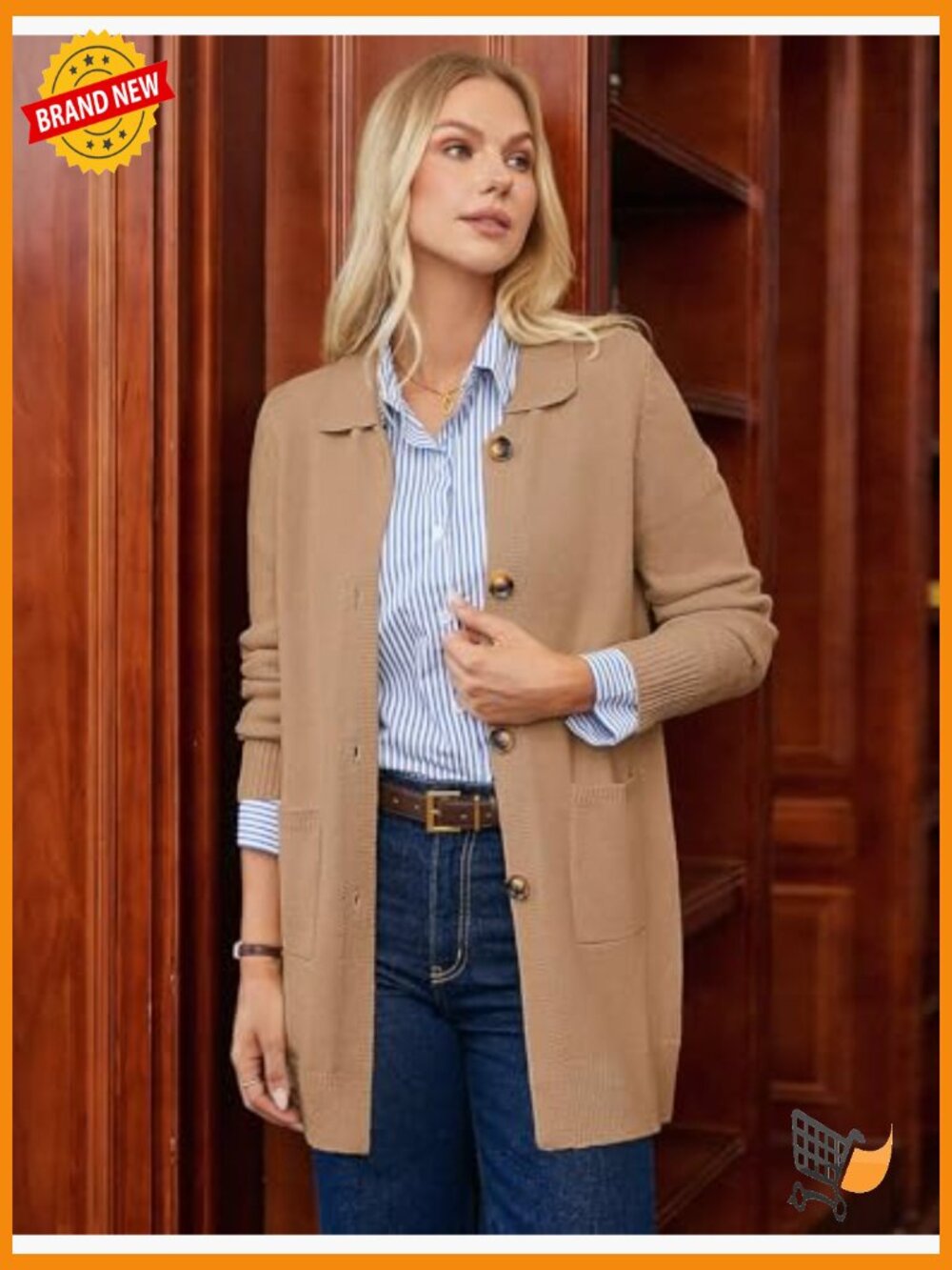 Long Cardigan Sweater with Pockets Button Knit Blazer Open Front Dressy Casual - Picture 6 of 7